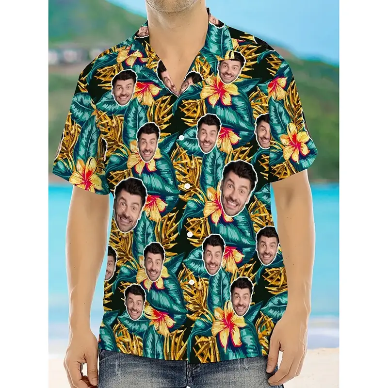 Customized Face Photo Hawaiian Shirt Funny Humour Personality 3D Print Short Sleeve Button Shirts 2025 Outdoor Beach Leisure