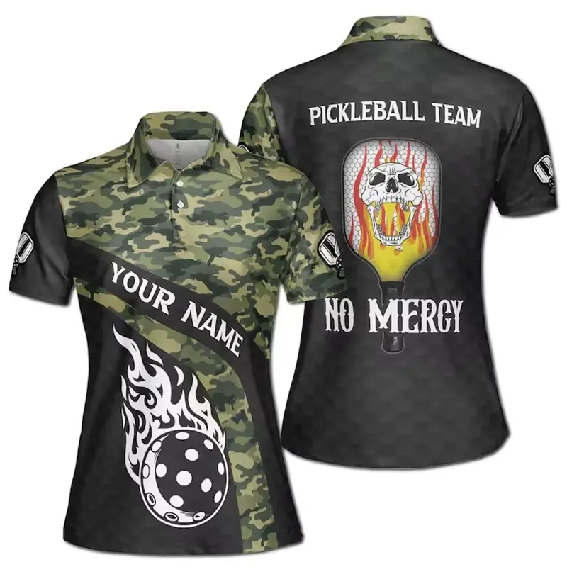 Pickleball Sport Add Your Name Polo Shirts Unisex Short Sleeve Lapel Button Shirt Outdoor Breathable 3D Print Custom T-shirt
