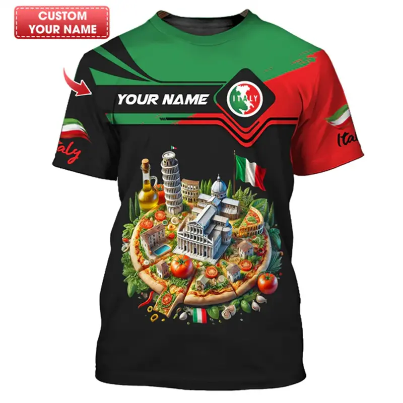 Italy Flag Print T-shirt For Men's Clothing Custom Name Short Sleeve T Shirts DIY Unique Pattern Male Tee Shirt Oversized Top