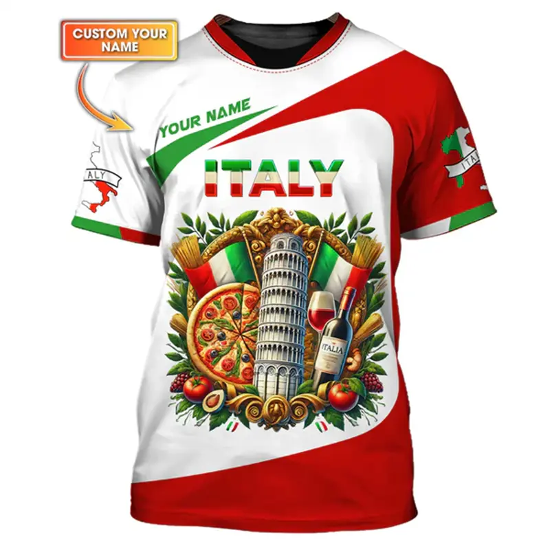 Italy Flag Print T-shirt For Men's Clothing Custom Name Short Sleeve T Shirts DIY Unique Pattern Male Tee Shirt Oversized Top