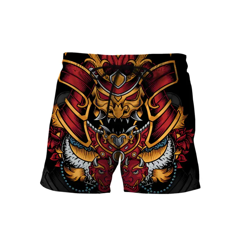 Japanese Samurai Mask Beach Shorts For Men's Clothing Street Harajuku Shorts 3D Print Retro Fashion Mystery Style Funny Pants
