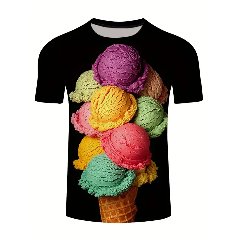 Ice Cream Color Fashion T-shirt For Men Funny Humour Short Sleeve Tee Shirt Trend Street Casual Clothes Kid Gift 2025 New Top