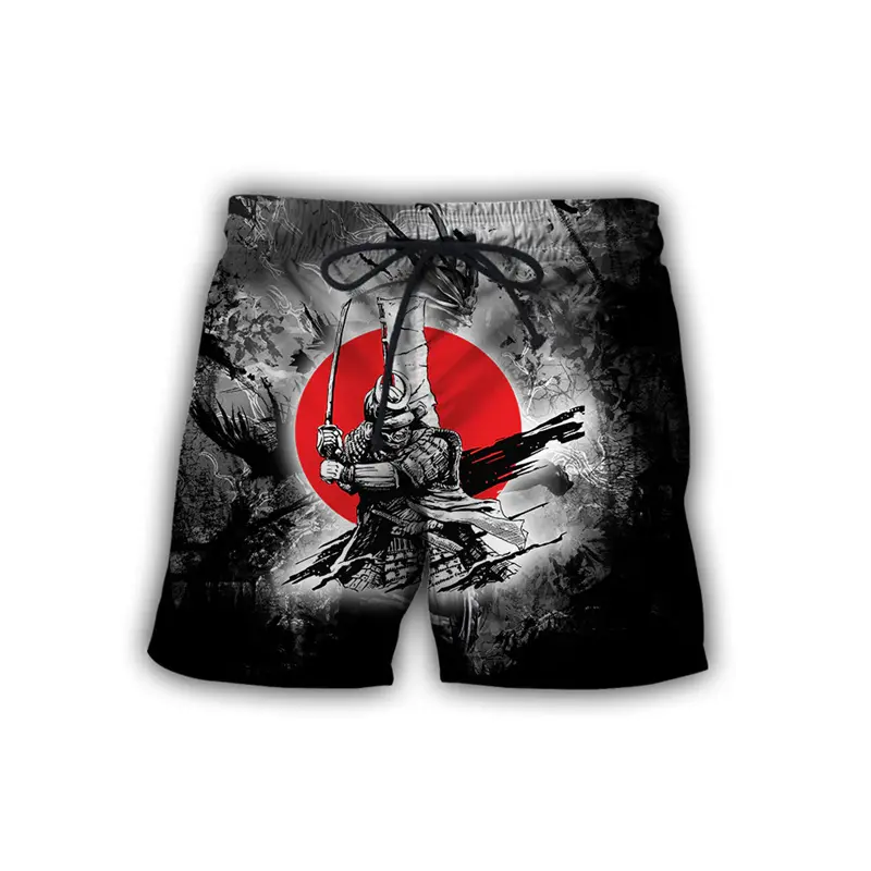 Japanese Samurai Mask Beach Shorts For Men's Clothing Street Harajuku Shorts 3D Print Retro Fashion Mystery Style Funny Pants