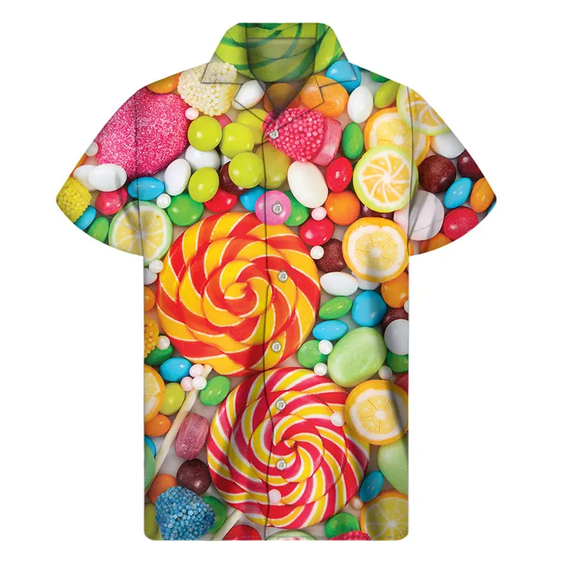 Colorful Candy 3d Printed Shirt Men Clothes Funny Street Casual Shirts Top Personality Trend Short Sleeves Lapel Button Blouse