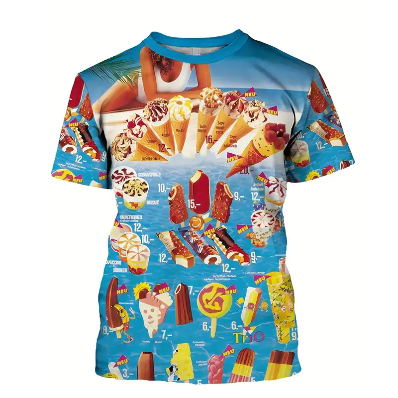 Ice Cream Color Fashion T-shirt For Men Funny Humour Short Sleeve Tee Shirt Trend Street Casual Clothes Kid Gift 2025 New Top