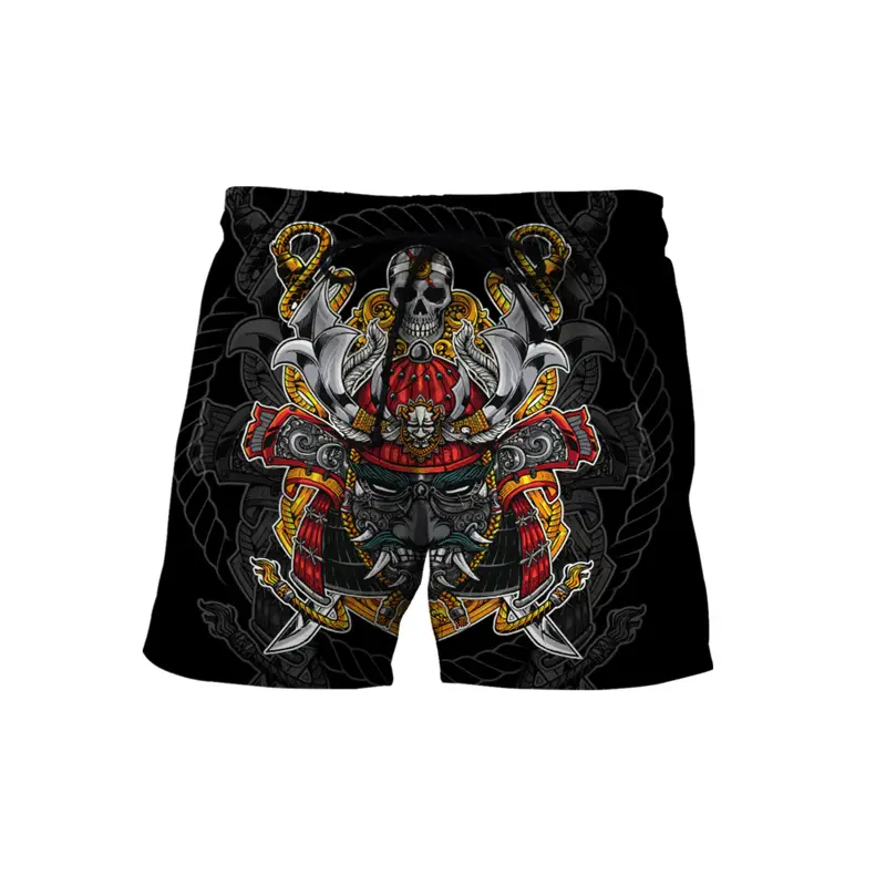 Japanese Samurai Mask Beach Shorts For Men's Clothing Street Harajuku Shorts 3D Print Retro Fashion Mystery Style Funny Pants