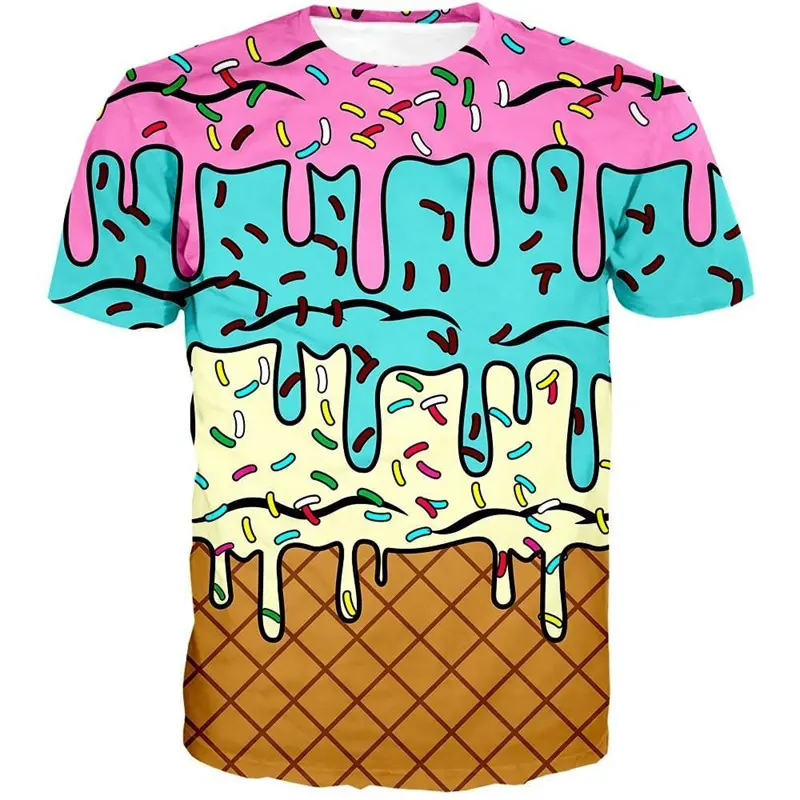 Ice Cream Color Fashion T-shirt For Men Funny Humour Short Sleeve Tee Shirt Trend Street Casual Clothes Kid Gift 2025 New Top