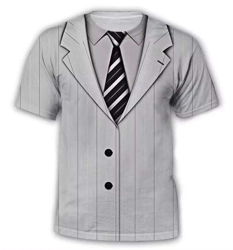 Striped Necktie Pattern T-shirt 3D Printing Fake Single Breasted Round Neck Short Sleeves Funny Fashion Summer New Tee Shirts