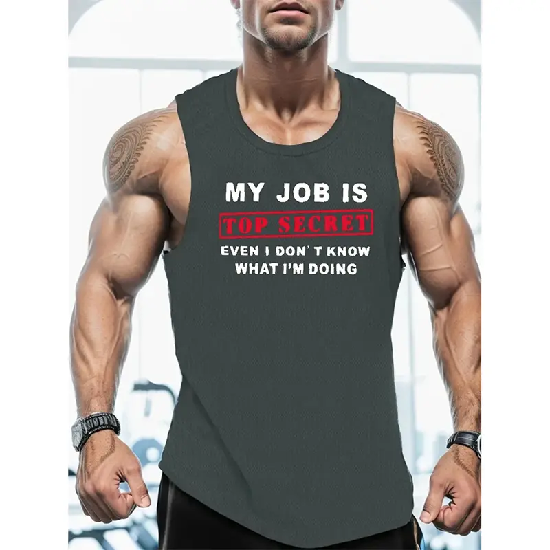 Gym Funny Text Humour Tank Top For Men Hip Hop Personality Quick Dry Sleeveless Shirts Summer Train Loose Trend New Sport Vest