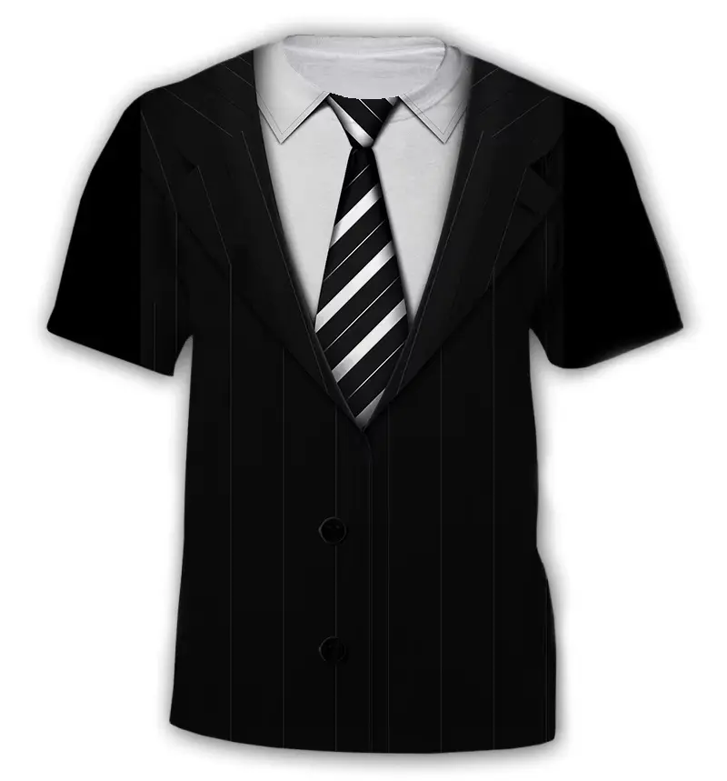 Striped Necktie Pattern T-shirt 3D Printing Fake Single Breasted Round Neck Short Sleeves Funny Fashion Summer New Tee Shirts