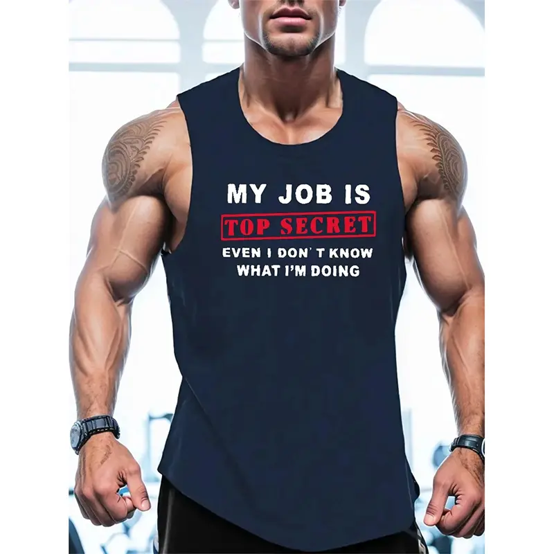 Gym Funny Text Humour Tank Top For Men Hip Hop Personality Quick Dry Sleeveless Shirts Summer Train Loose Trend New Sport Vest