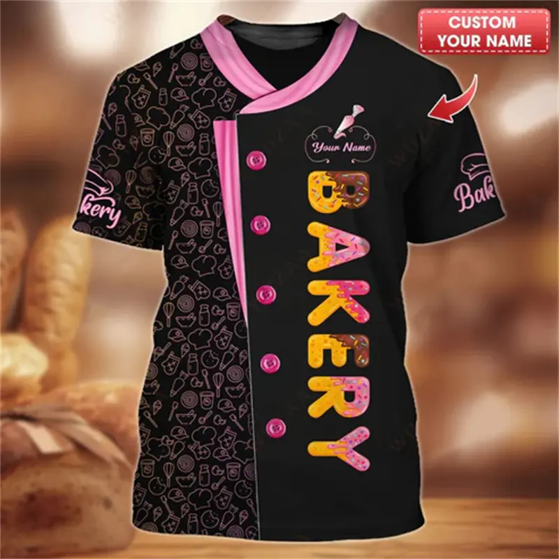 Baker Work Clothes Fashion T-shirt Personality 3D Print Food Pattern Short Sleeve T Shirts Baking Custom Name Pullover Tee 2025