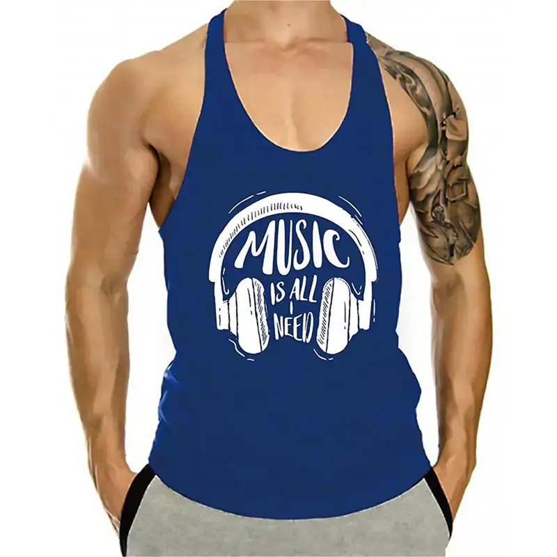 Music Fitness Casual Vest For Men Simple Trend 3D Printed Quick Dry Loose Gym Sleeve T-shirt Summer Fashion Sport Funny Tank