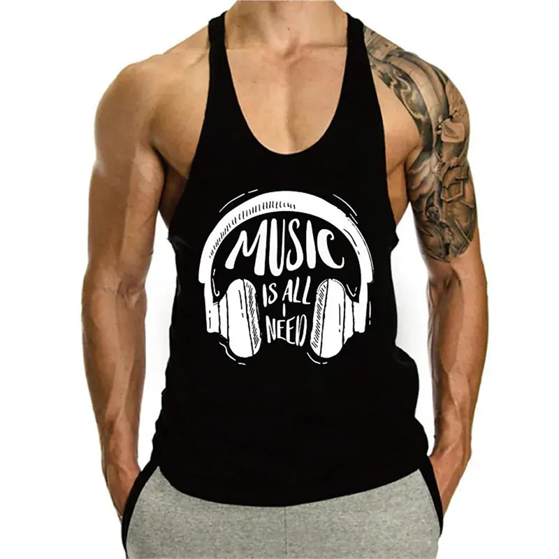 Music Fitness Casual Vest For Men Simple Trend 3D Printed Quick Dry Loose Gym Sleeve T-shirt Summer Fashion Sport Funny Tank