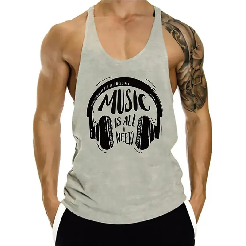 Music Fitness Casual Vest For Men Simple Trend 3D Printed Quick Dry Loose Gym Sleeve T-shirt Summer Fashion Sport Funny Tank