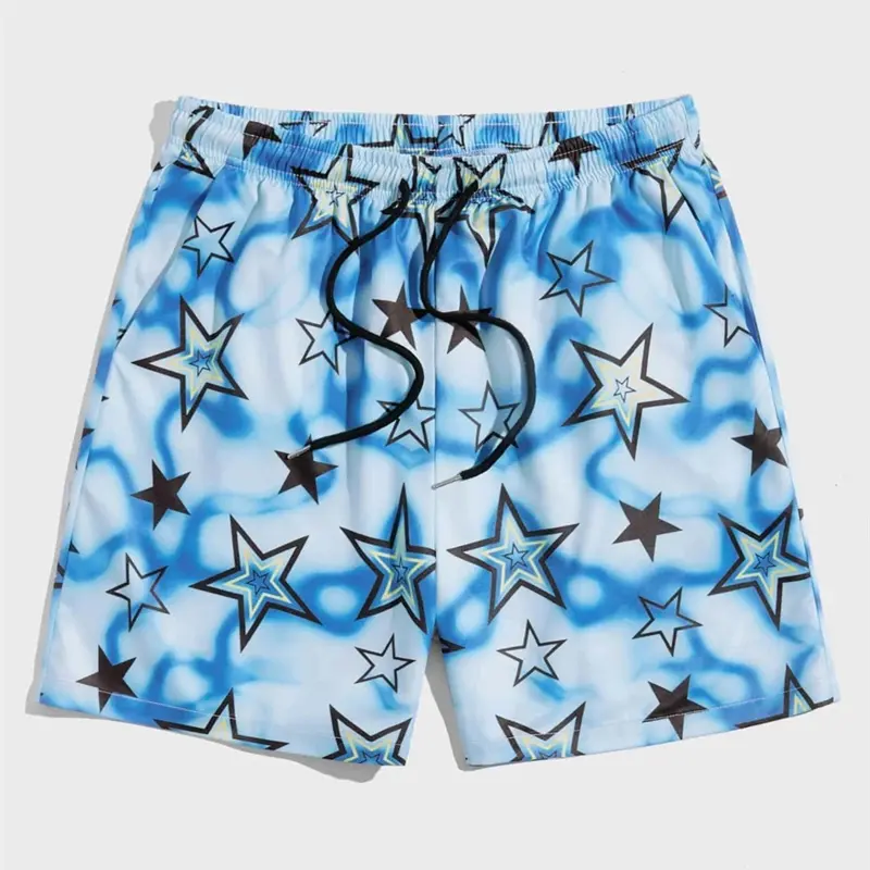 Cool Gradient Stars Beach Short For Men Harajuku Streetwear Quick Dry Board Shorts Travel Casual Outdoor Sports Pants Summer