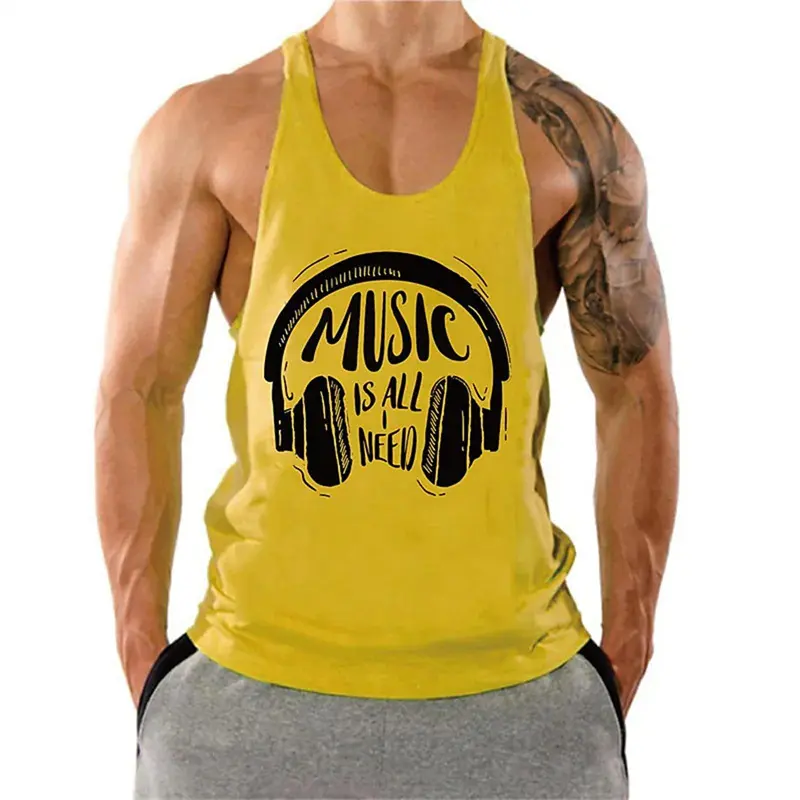 Music Fitness Casual Vest For Men Simple Trend 3D Printed Quick Dry Loose Gym Sleeve T-shirt Summer Fashion Sport Funny Tank