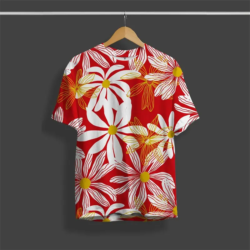 Hawaii Vacation Tiki T-shirt Graffiti Street Harajuku Crewneck T Shirts Men Women 3D Printed Colorful Leaf Surfing Sport Tee Top