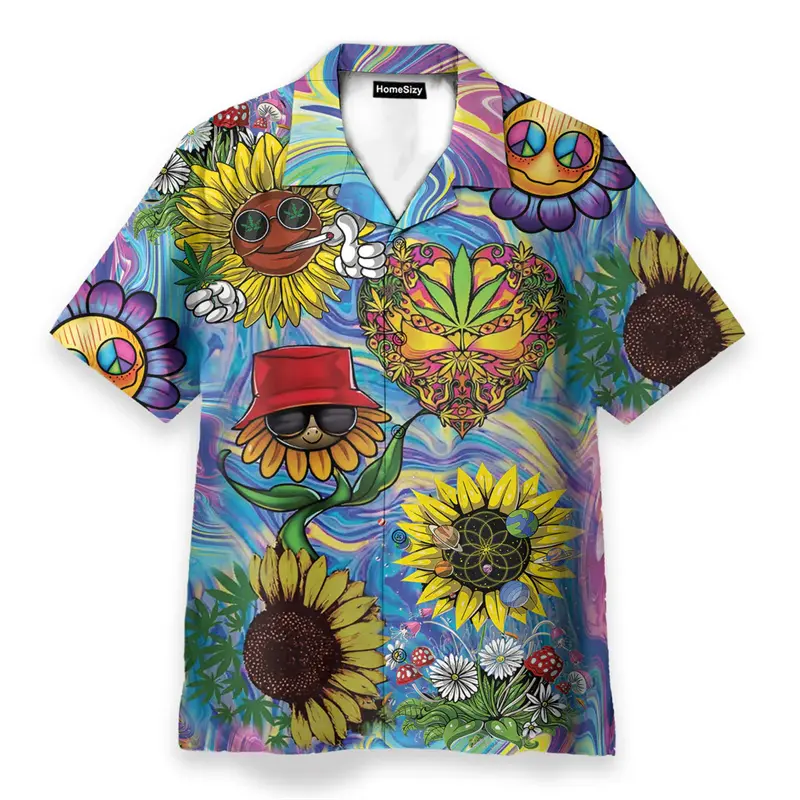 Colorful 3D Print Hippie Style Men Shirts Personality Psychedelic Mushroom Graphic Short Sleeve Blouse Summer Breathable Trend