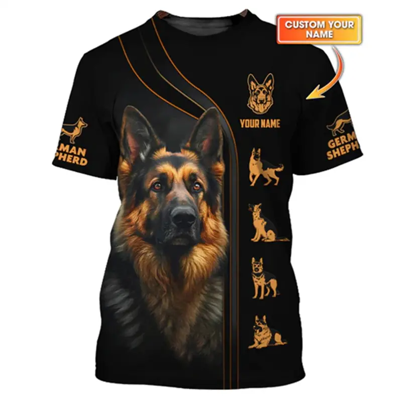German Shepherd Print T-shirt For Men's Custom Name O-neck Short Sleeve Pullover Top 3D Print Sport Daily Fashion Trend Tee 2025