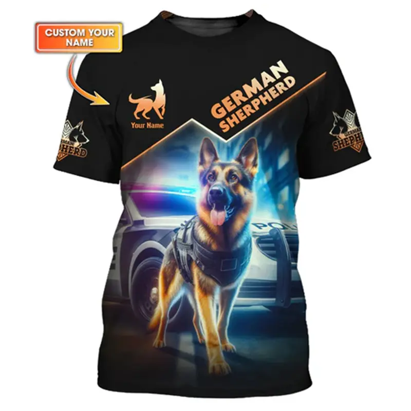 German Shepherd Print T-shirt For Men's Custom Name O-neck Short Sleeve Pullover Top 3D Print Sport Daily Fashion Trend Tee 2025