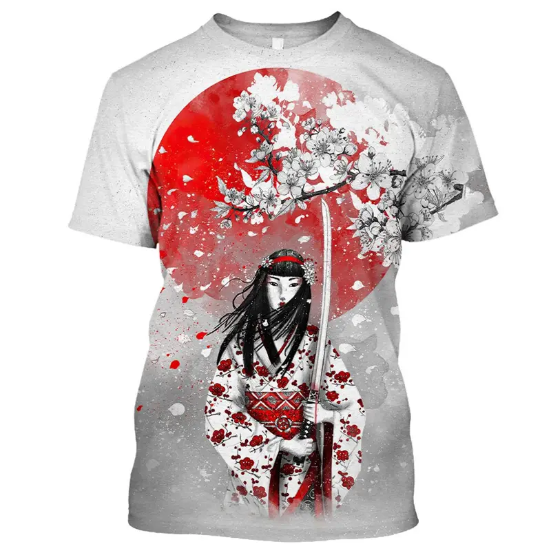 Japan Geisha 3D Print T-shirt Men's Harajuku Street Clothes Short Sleeve T Shirts 3D Print Vintage Trend Unique Design New Tee