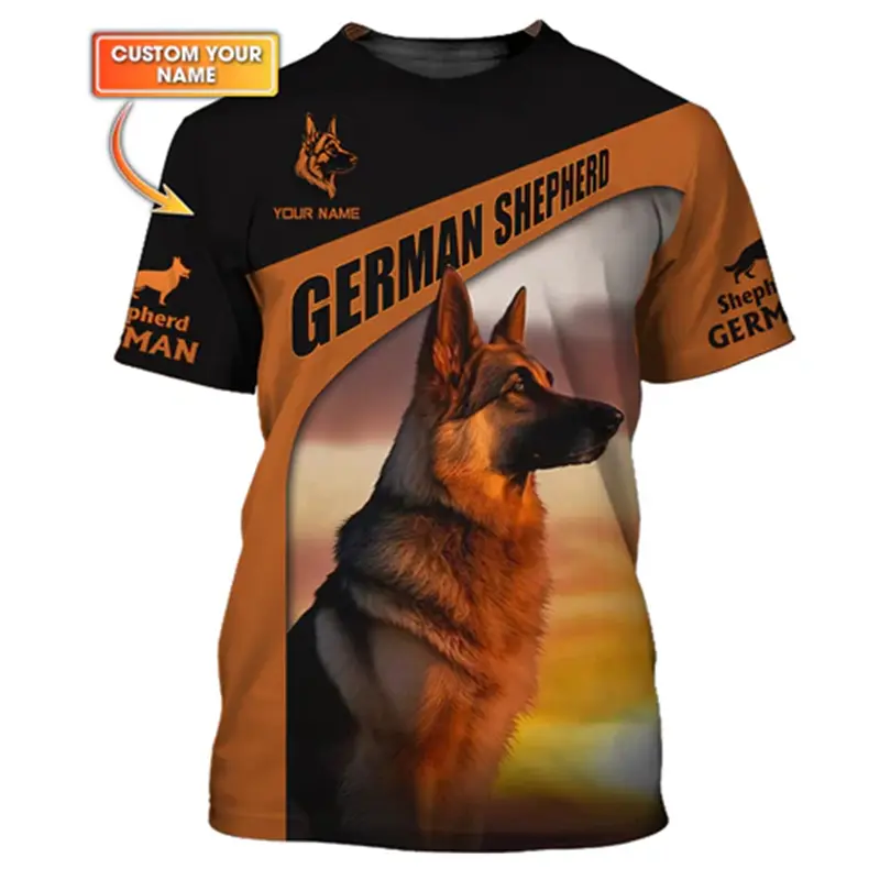 German Shepherd Print T-shirt For Men's Custom Name O-neck Short Sleeve Pullover Top 3D Print Sport Daily Fashion Trend Tee 2025