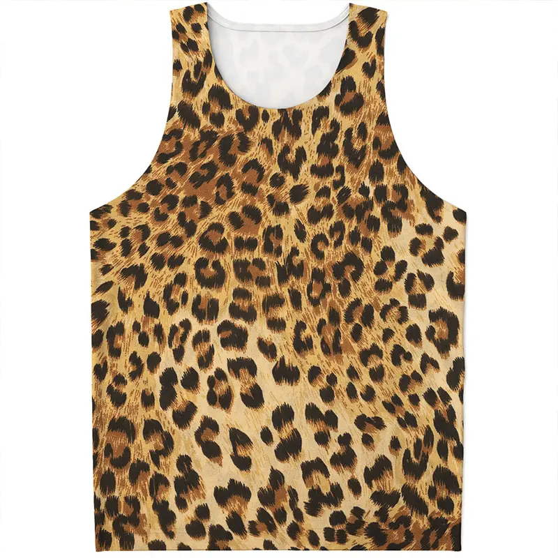 Summer Funny Leopard Tank Top For Men Casual Daily Street Breathable Basketball Top Hip Hop Y2k 2025 Summer New Stripe Spot Top