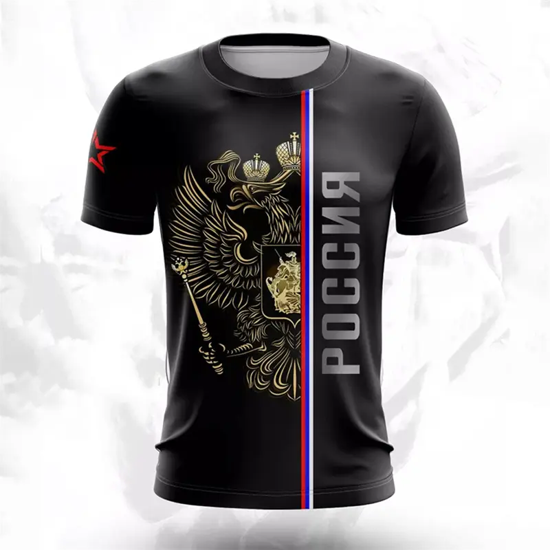 Fashion Russian Flag Emblem T-shirt For Men Russian Clothes Round Neck 3D Print T Shirts 2025 Summer Classic Trendy Sport Tee