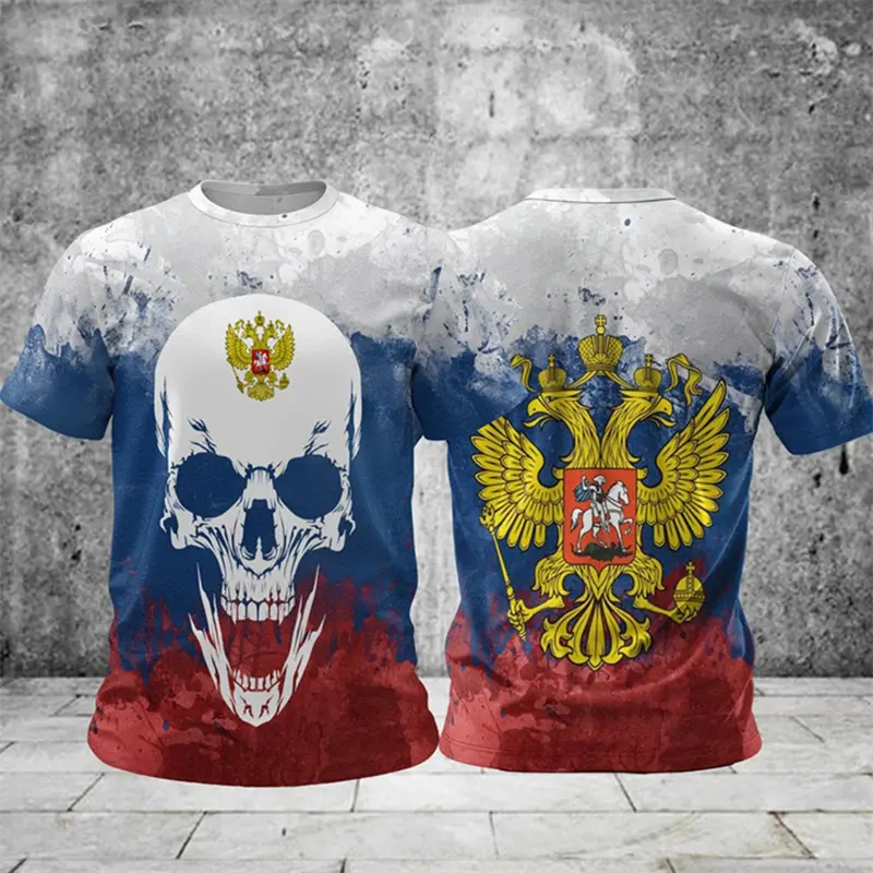 Fashion Russian Flag Emblem T-shirt For Men Russian Clothes Round Neck 3D Print T Shirts 2025 Summer Classic Trendy Sport Tee