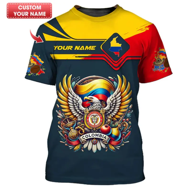 Columbia Custom Name 3D Print T-shirt For Men Colombia Flag Pattern Short Sleeve T Shirts Summer Personality Loose Customed Tee