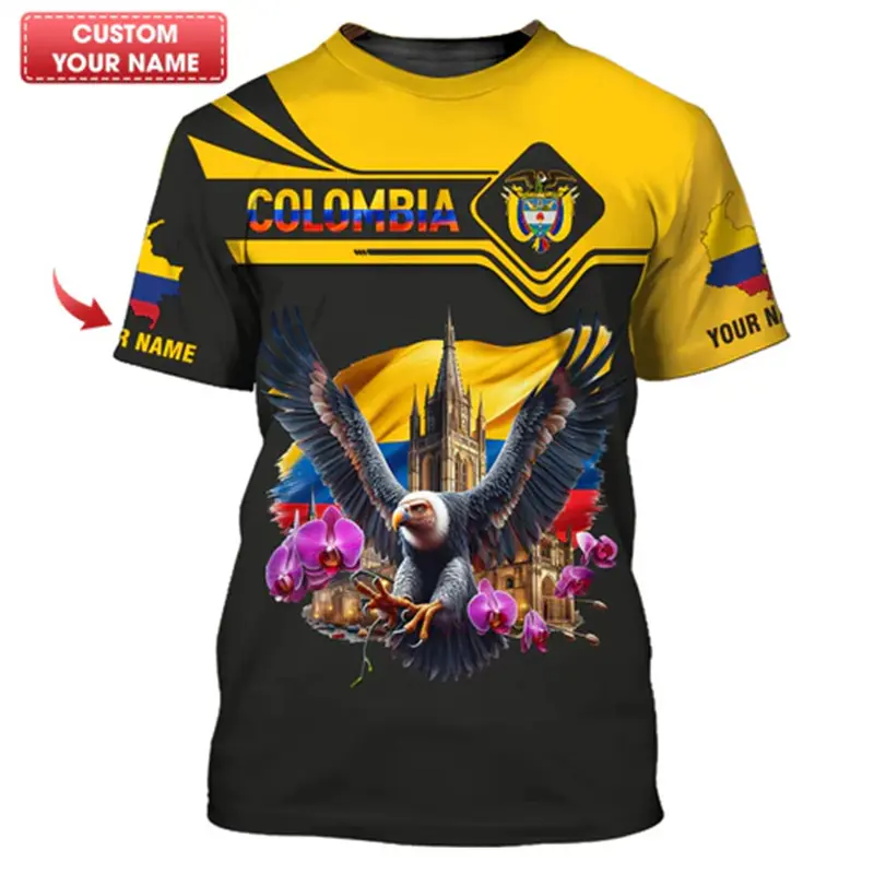 Columbia Custom Name 3D Print T-shirt For Men Colombia Flag Pattern Short Sleeve T Shirts Summer Personality Loose Customed Tee