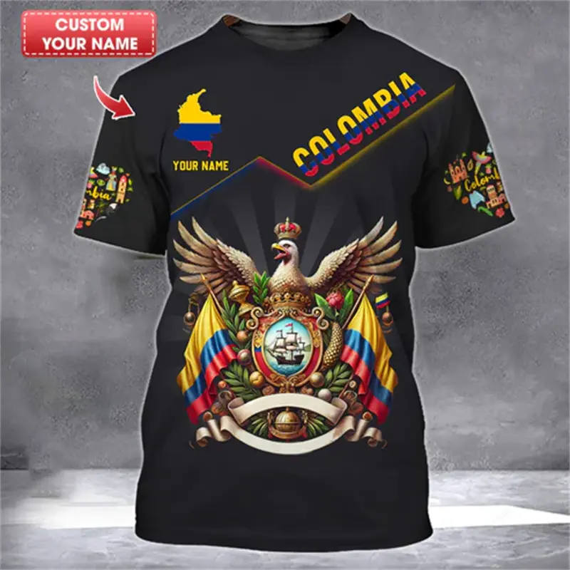 Columbia Custom Name 3D Print T-shirt For Men Colombia Flag Pattern Short Sleeve T Shirts Summer Personality Loose Customed Tee