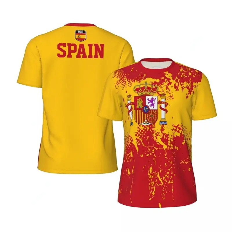 Men Football Jersey T-shirt Spain National Emblem Flag Design O-neck Sport T-shirts Street Casual Fashion 2025 Summer Man Tee