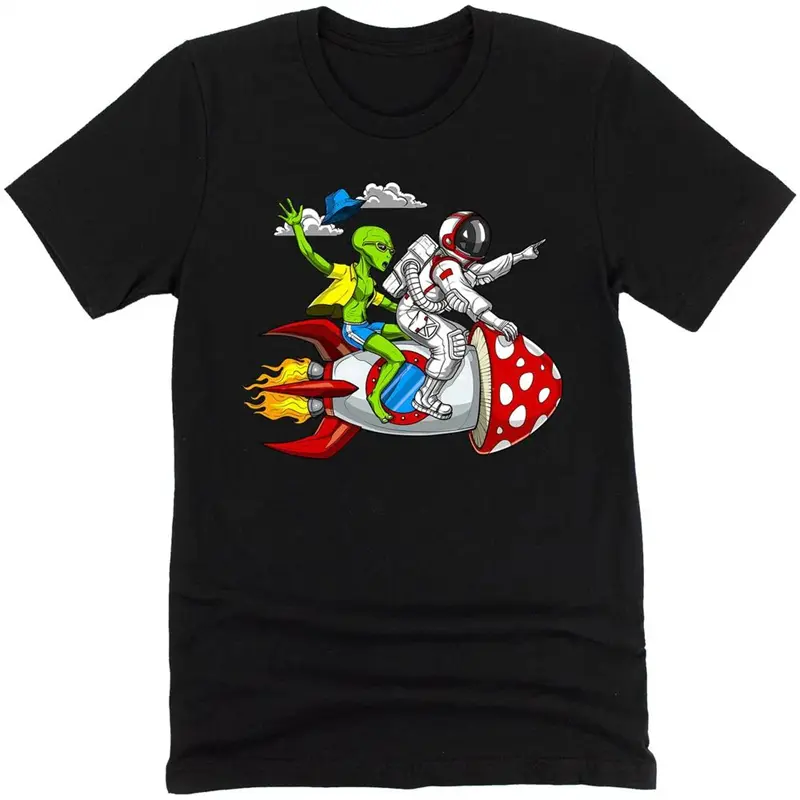 Fantasy Mushrooms Hippie Men T-shirt Solid Simple Print Graphic Short Sleeve T-shirts Alien Dwarf Print Summer Funny Tee Top