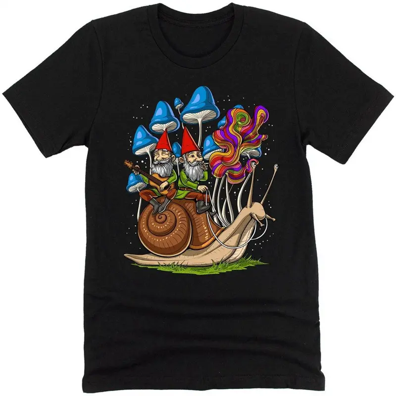 Fantasy Mushrooms Hippie Men T-shirt Solid Simple Print Graphic Short Sleeve T-shirts Alien Dwarf Print Summer Funny Tee Top