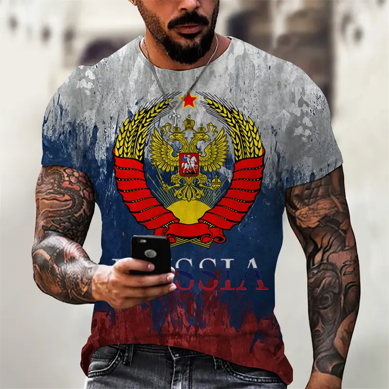 Cool Russian Bear T-shirt Men's Retro Streetwear 3d Printed Pattern T Shirts National Emblem Fashion Harajuku Hip Hop Tee Top