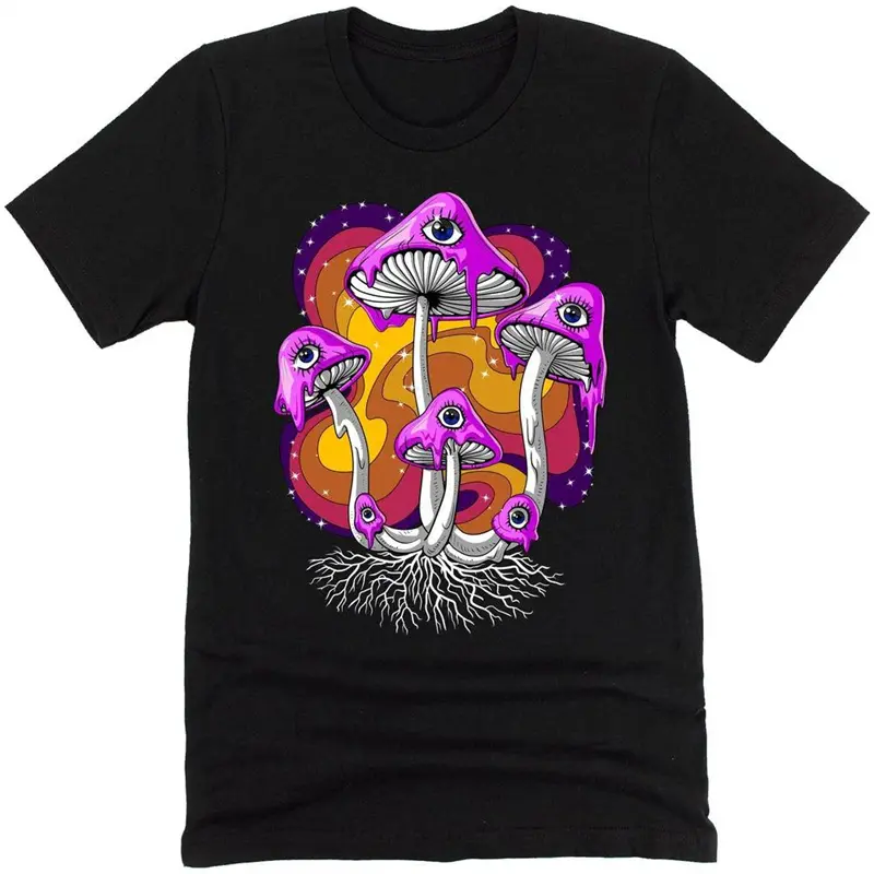 Fantasy Mushrooms Hippie Men T-shirt Solid Simple Print Graphic Short Sleeve T-shirts Alien Dwarf Print Summer Funny Tee Top