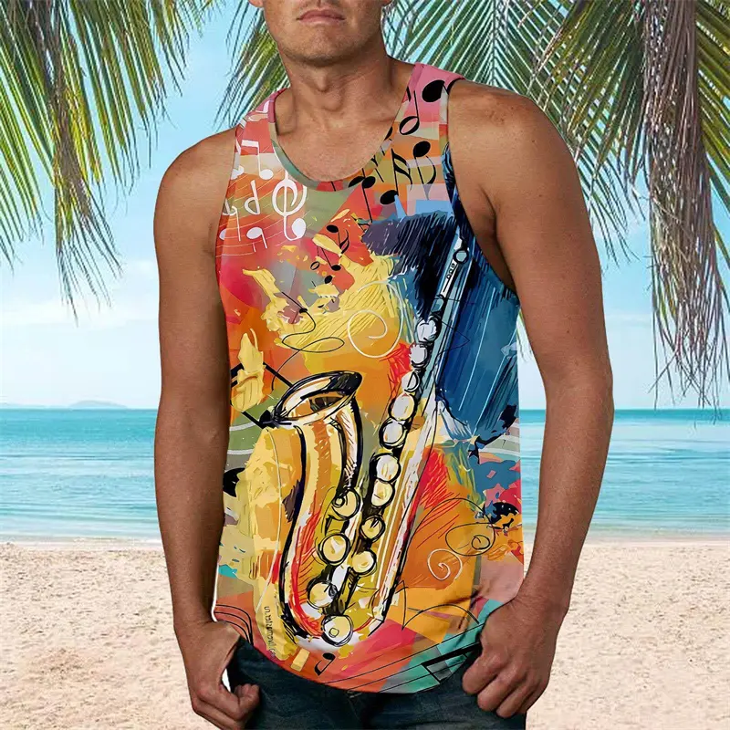 Hawaii Dusk Print Tank Top Men's Clothing Palm Tree Pattern Vacation Casual Sleeveless Shirt 2025 Summer Outdoor Sport Men Vest