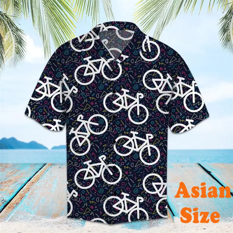 Summer Novelty Hawaiian Shirts For Men 3D Print Bike Pattern Casual Short Sleeve Shirts Daily Trend Cycling Hobby Funny Blouse