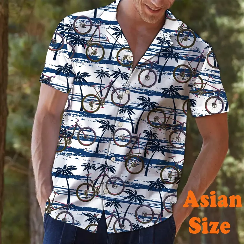 Summer Novelty Hawaiian Shirts For Men 3D Print Bike Pattern Casual Short Sleeve Shirts Daily Trend Cycling Hobby Funny Blouse
