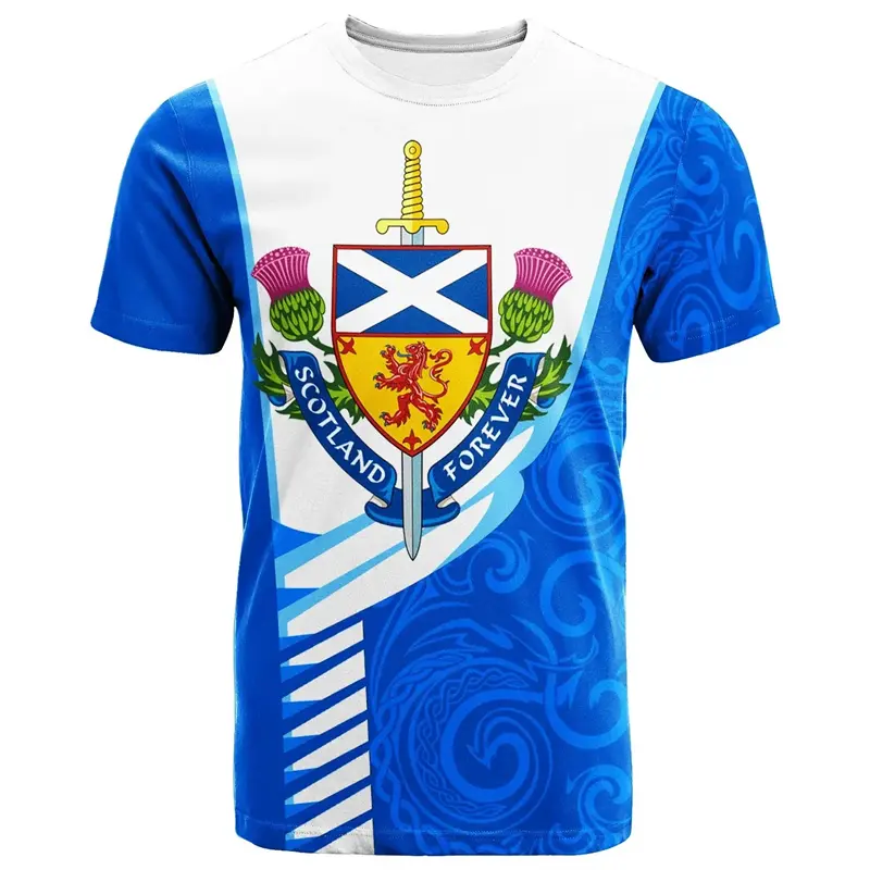 Scotland Coat Of Arms 3D Print Football Men T-shirt Round Neck Short Sleeve T Shirts Summer Sport Gym Fashion Trend Mens Tee Top