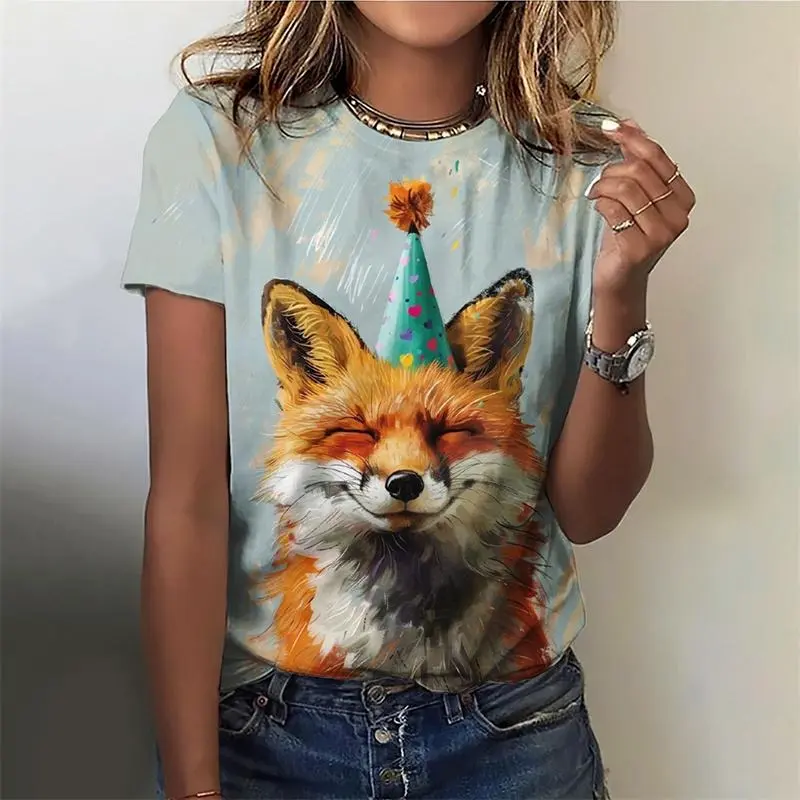 Funny Animal Smile Graphic T-shirt For Women Cute Cartoon Style 3D Print Leisure Street Harajuku Tee Top Y2k Summer Women's Top