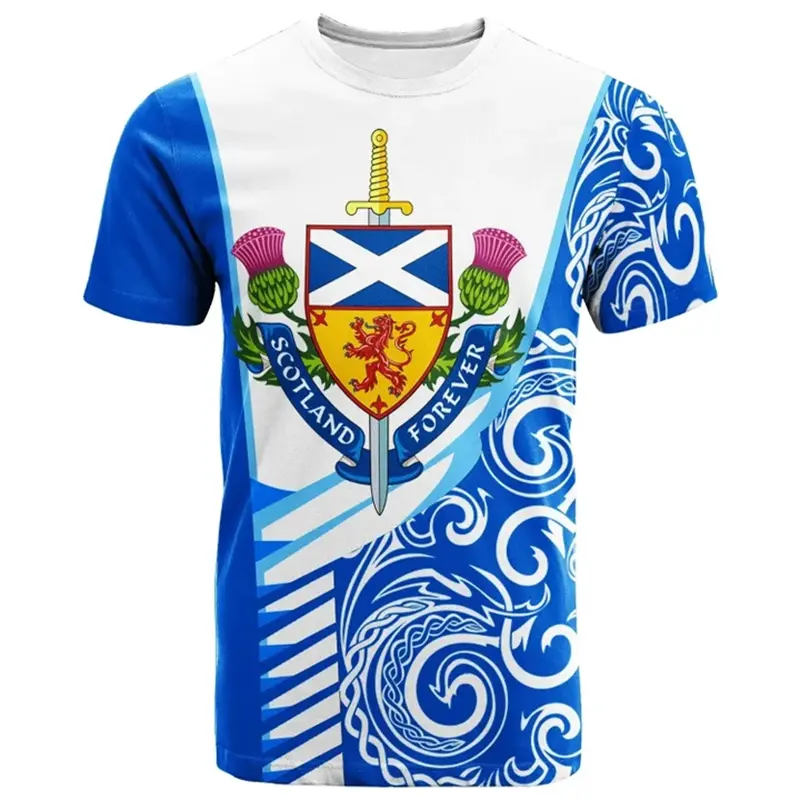 Scotland Coat Of Arms 3D Print Football Men T-shirt Round Neck Short Sleeve T Shirts Summer Sport Gym Fashion Trend Mens Tee Top