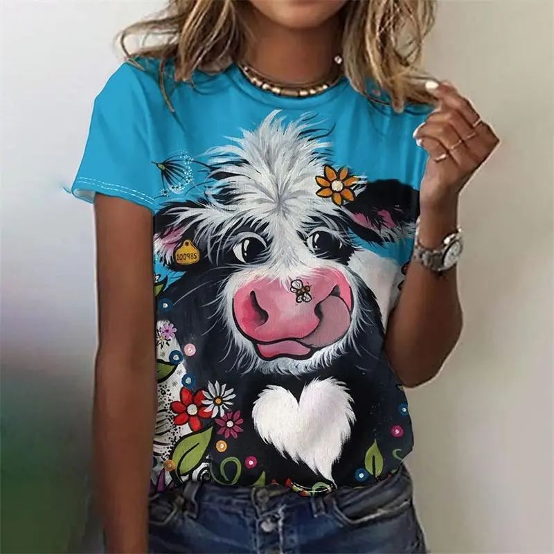 Funny Animal Smile Graphic T-shirt For Women Cute Cartoon Style 3D Print Leisure Street Harajuku Tee Top Y2k Summer Women's Top