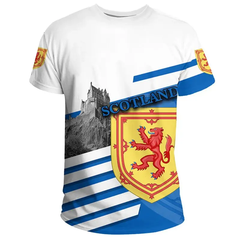Scotland Coat Of Arms 3D Print Football Men T-shirt Round Neck Short Sleeve T Shirts Summer Sport Gym Fashion Trend Mens Tee Top