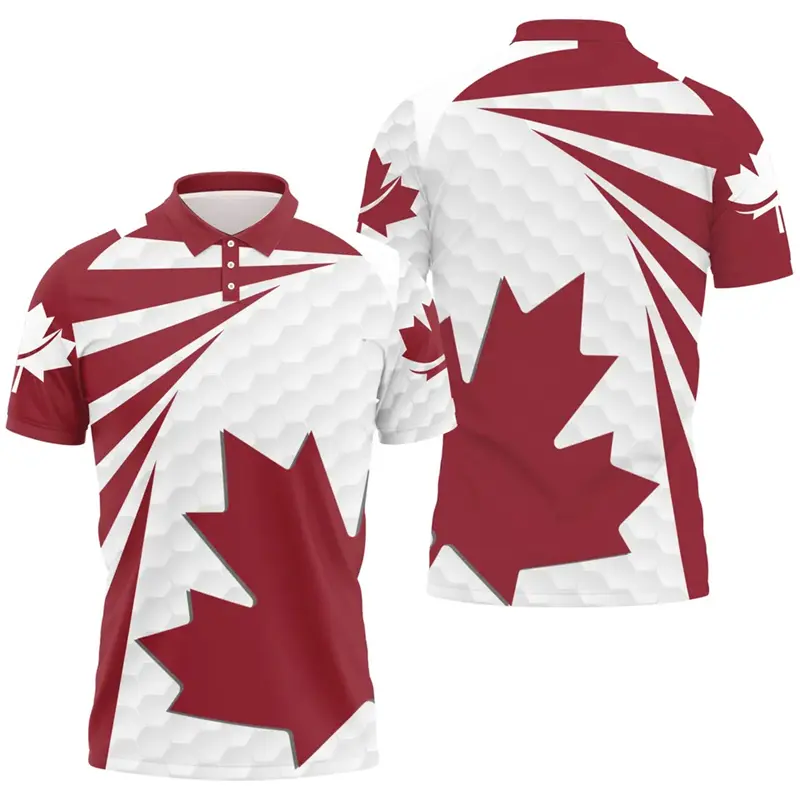 Maple Leaf Flag Polo Shirt For Men's Clothing Canada Flag Graphic Short Sleeve Golf Red Top Summer Trend New Streetwear Shirts