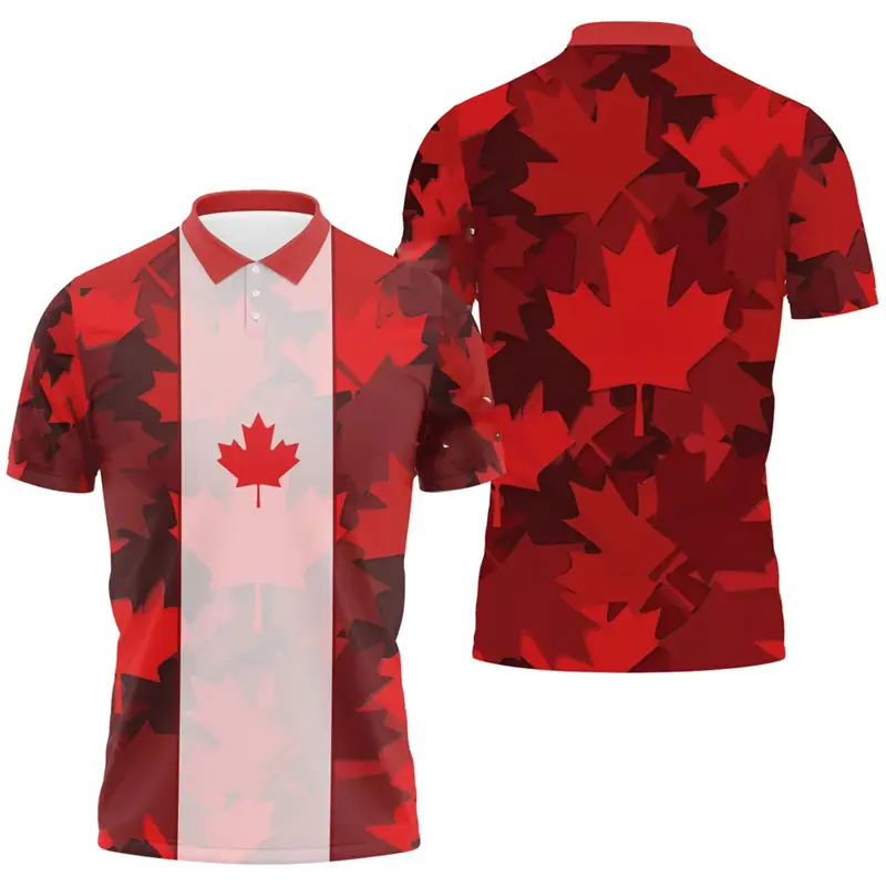 Maple Leaf Flag Polo Shirt For Men's Clothing Canada Flag Graphic Short Sleeve Golf Red Top Summer Trend New Streetwear Shirts