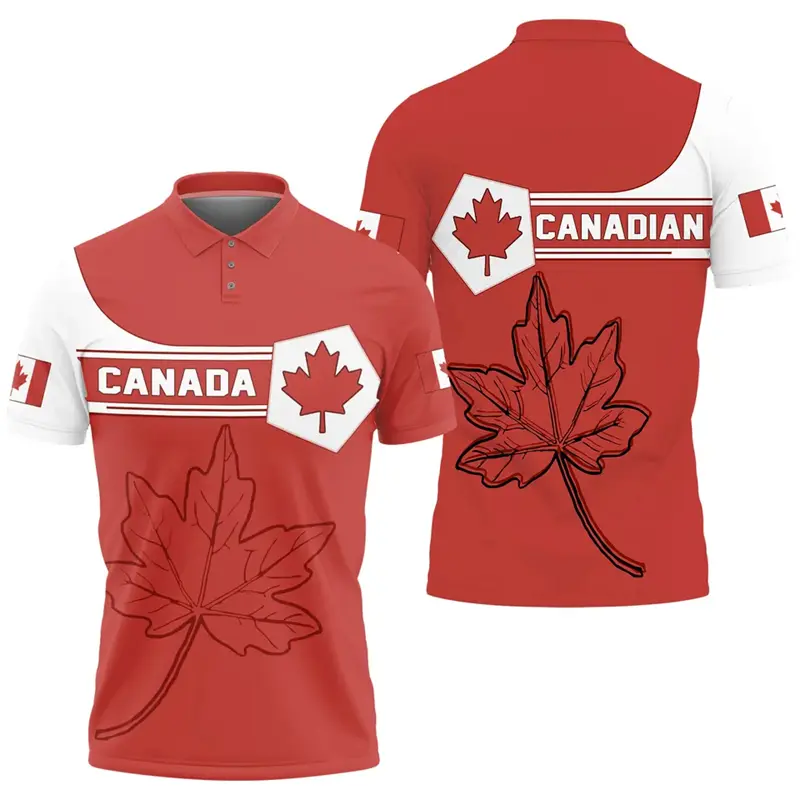 Maple Leaf Flag Polo Shirt For Men's Clothing Canada Flag Graphic Short Sleeve Golf Red Top Summer Trend New Streetwear Shirts