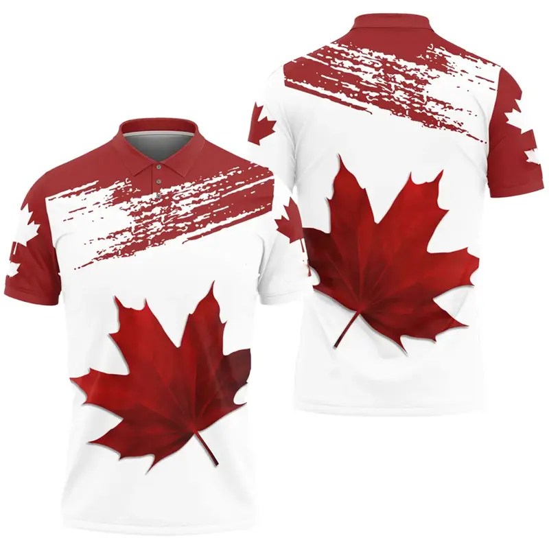 Maple Leaf Flag Polo Shirt For Men's Clothing Canada Flag Graphic Short Sleeve Golf Red Top Summer Trend New Streetwear Shirts